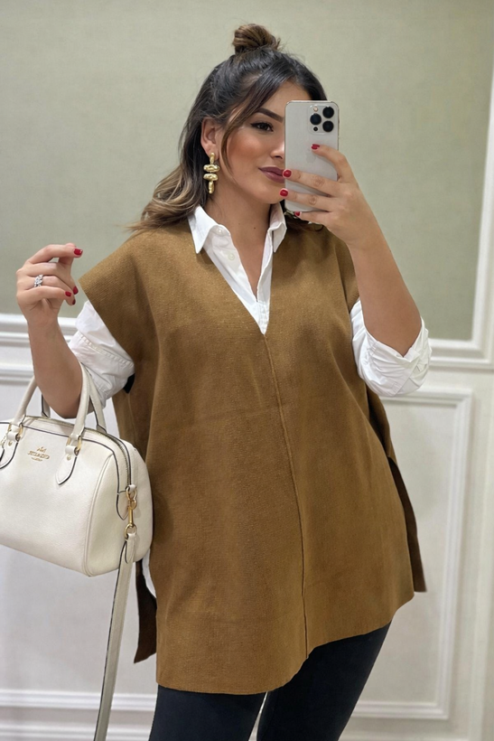 وست بافت زنانه وارداتی یقه هفت جلو بسته